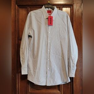 NWT Hugo Boss "Koey" White/ Black Strips Button Down Shirt - 16 1/2-42